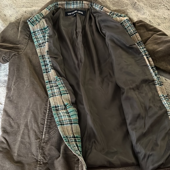 Olive tan Velvet corduroy blazer jacket XL retro Y2K fully lined Vertical Club - Picture 6 of 8